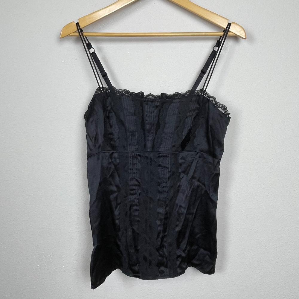 White House Black Market Black Satin Lace-Trim Cami